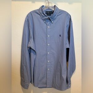 Ralph Lauren Shirt Mens XXL 2XL Custom Fit Button Up Logo Striped Blue Classic